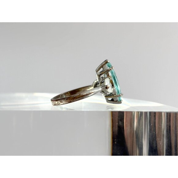 Aquamarine Marquise Cut Semi-Precious Sterling Silver 925 Vintage Ring - sz 6 - Picture 3 of 12